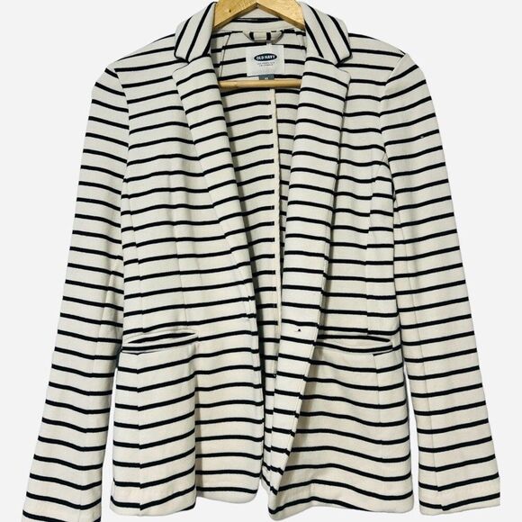 EUC Knit Old Navy Blazer Small Ivory and Black Stripes casual Business - Picture 1 of 5
